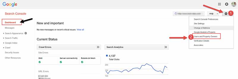 เลือก เมนู เพิ่ม user ใน Search Console