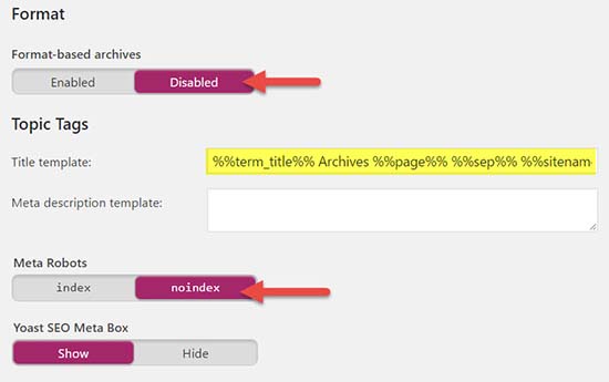 การปรับ Format เป็น No Index ใน Yoast plugin