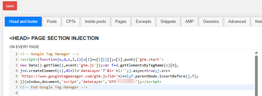 <Head> Javascript wordpress plugin - Google tag manager